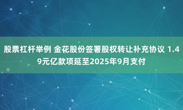 股票杠杆举例 金花股份签署股权转让补充协议 1.49元亿款项延至2025年9月支付